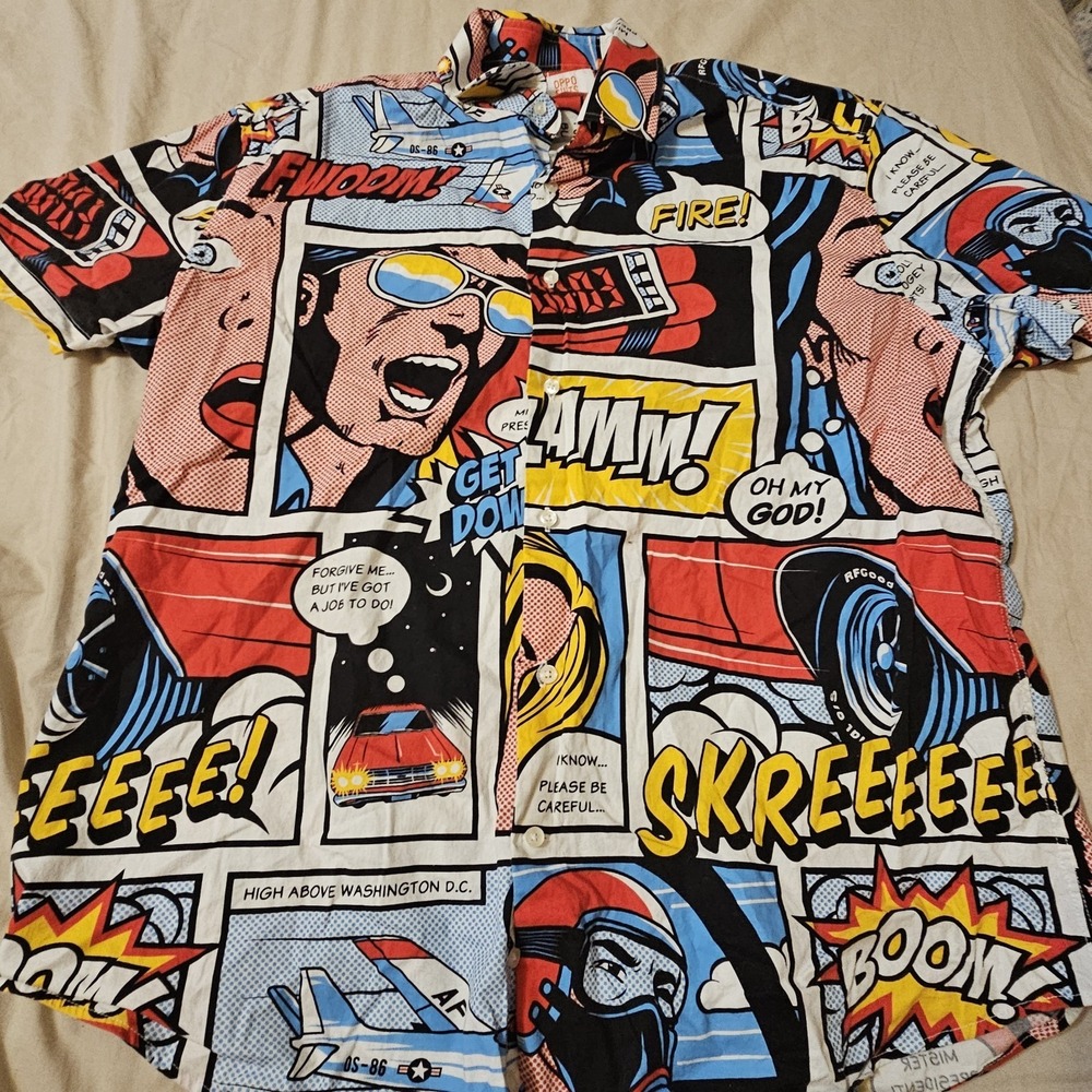 Opposuits Men's "Comic Strip" Shirt Short Sleeves Size XL Tailored Fit